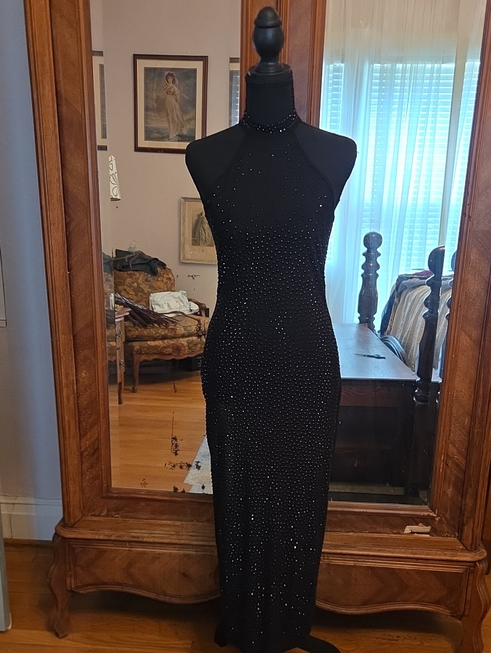 Fashion Nova Black Halter Maxi Dress with Crystal Embellishments